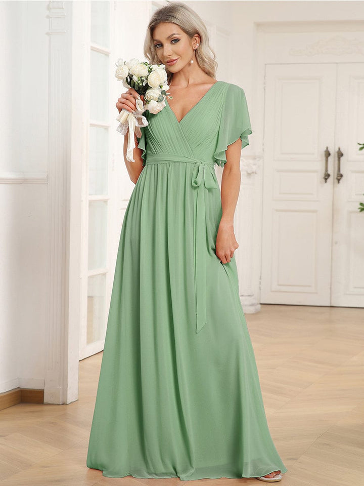 Elegantes schwarzes A-Linie Abendkleid, V-Ausschnitt & Flügelärmel, für Abendmode.
