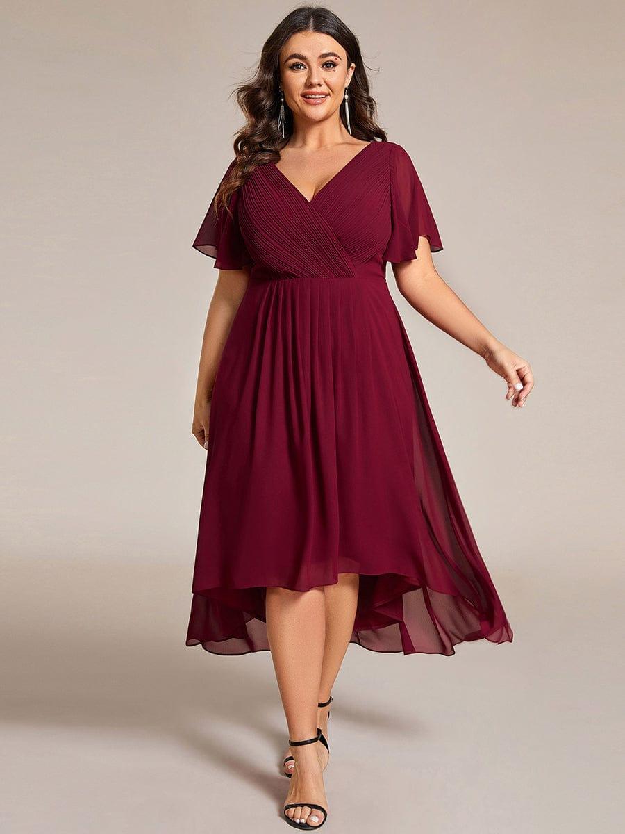 Elegantes Anthrazit Damen Festkleid, Vokuhila Midi-Länge, A-Linie, Kurzarm; ideal als Brautjungfernkleid.