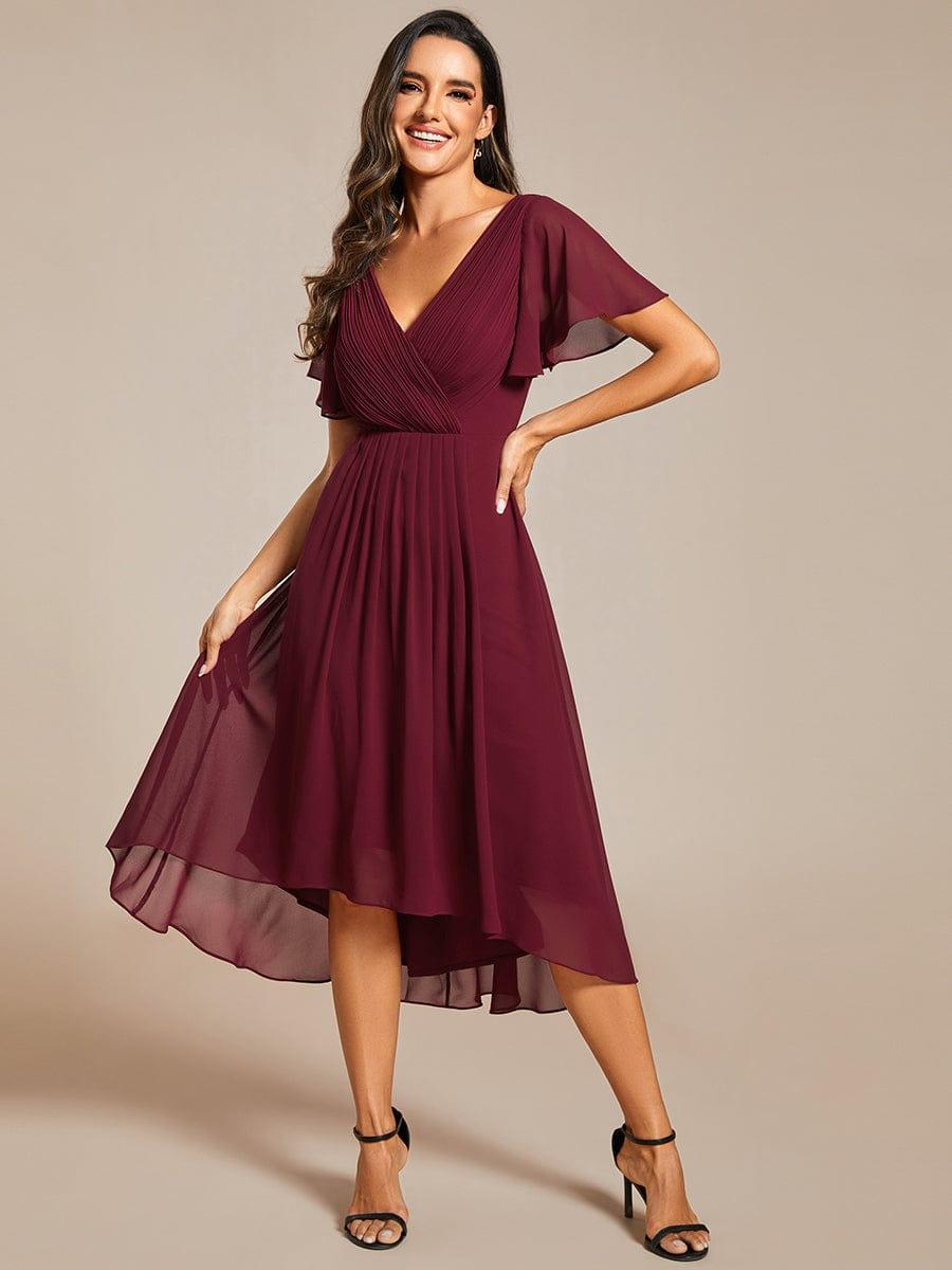 Elegantes Marineblaues Damen Festkleid, Vokuhila Midi-Länge, A-Linie, Kurzarm; ideal als Brautjungfernkleid.