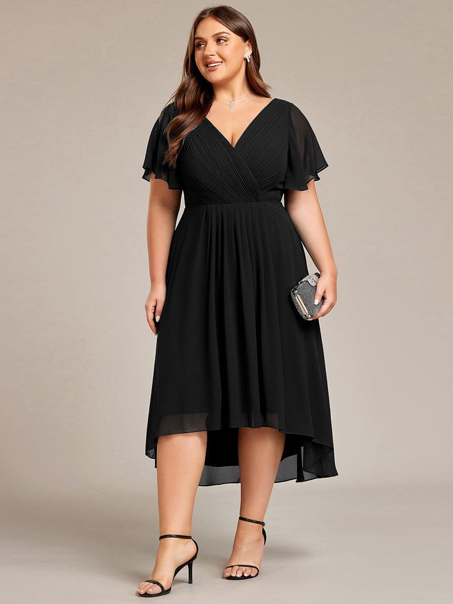 Elegantes Royalblaues Damen Festkleid, Vokuhila Midi-Länge, A-Linie, Kurzarm; ideal als Brautjungfernkleid.