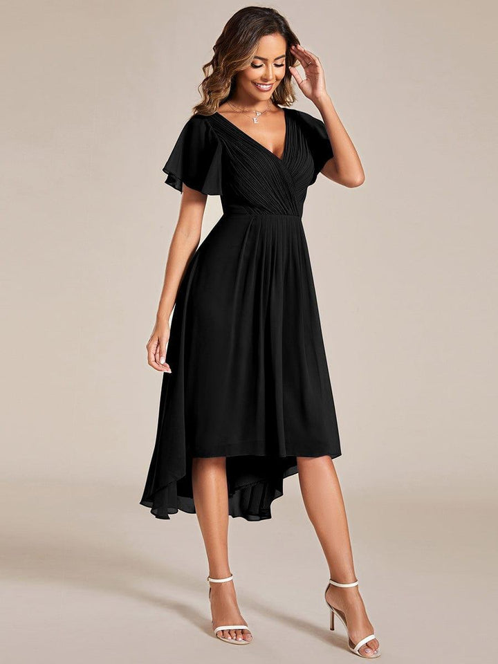 Mokkabraunes Vokuhila Abendkleid für Damen, elegant & festlich für Hochzeiten oder besondere Anlässe.
