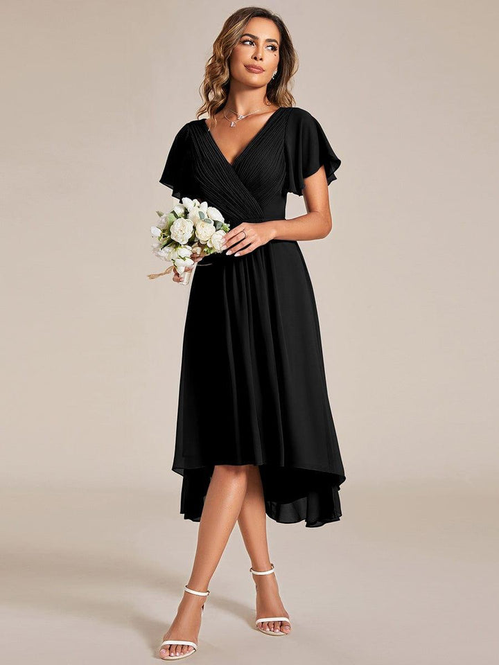 Anthrazit Vokuhila Abendkleid für Damen, elegant & festlich für Hochzeiten oder besondere Anlässe.