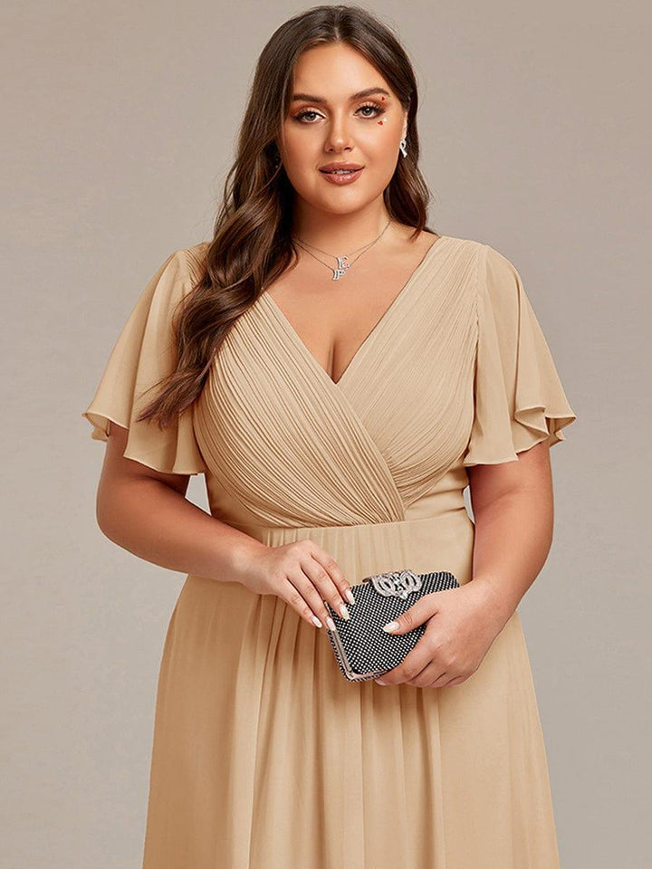 Chices Royalblaues Vokuhila Festkleid für Damen. Midi-Länge, Kurzarm, A-Linie, perfekt für Hochzeiten.
