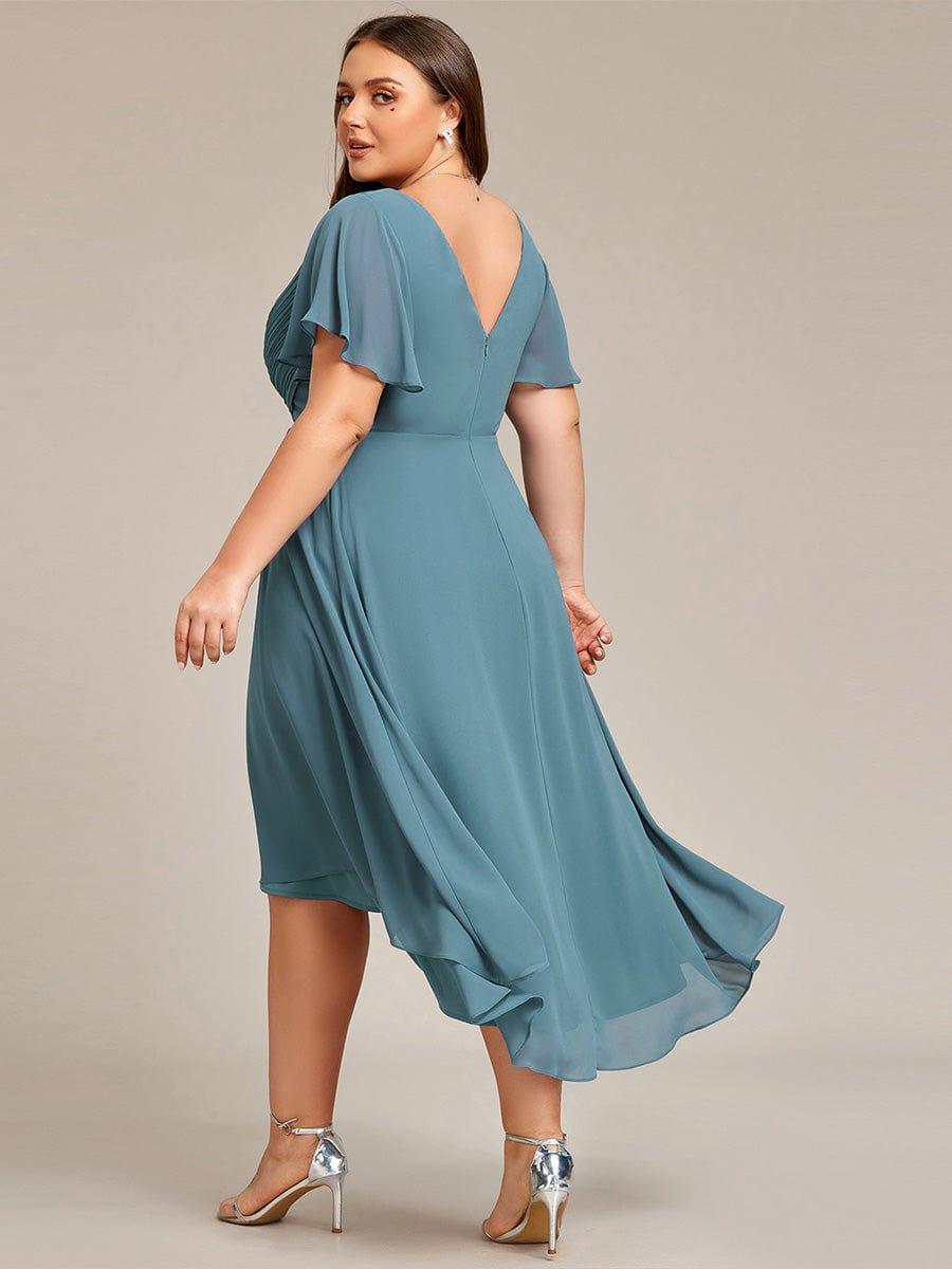 Stilvolles Flieder Damen Abendkleid, Vokuhila-Design, A-Linie, Midi-Länge; glamourös für Feste.