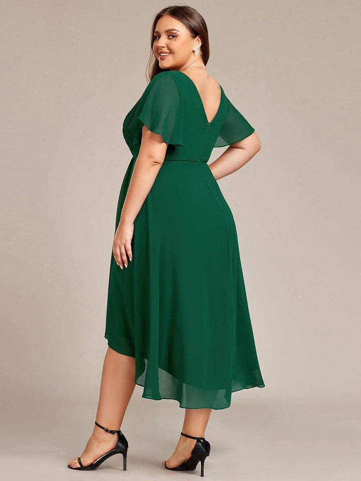 Elegantes Mintgrünes Damen Festkleid, Vokuhila Midi-Länge, A-Linie, Kurzarm; ideal als Brautjungfernkleid.
