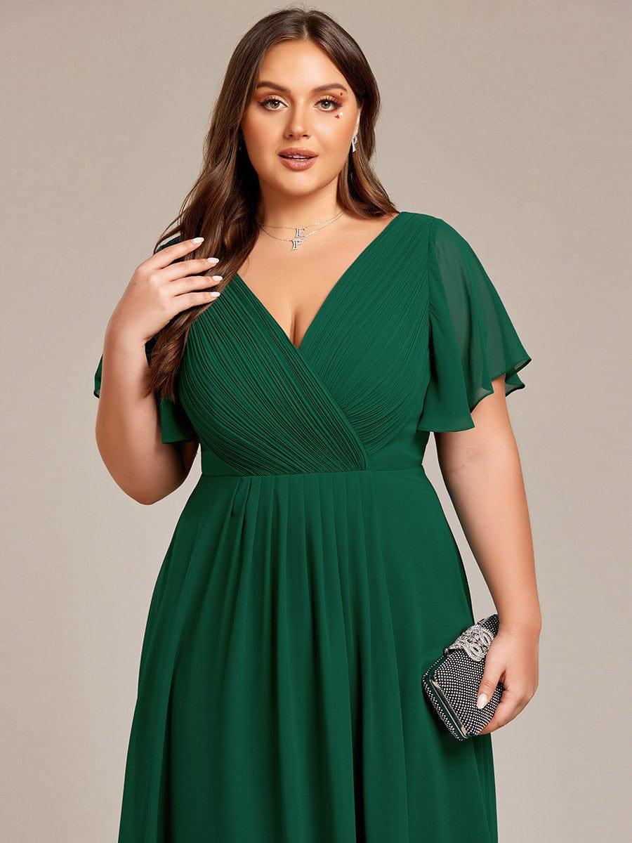 Elegantes Violettes Damen Festkleid, Vokuhila Midi-Länge, A-Linie, Kurzarm; ideal als Brautjungfernkleid.