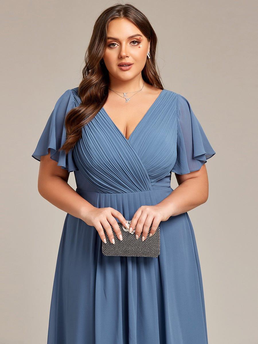 Elegantes Petrolfarbenes Damen Festkleid, Vokuhila Midi-Länge, A-Linie, Kurzarm; ideal als Brautjungfernkleid.