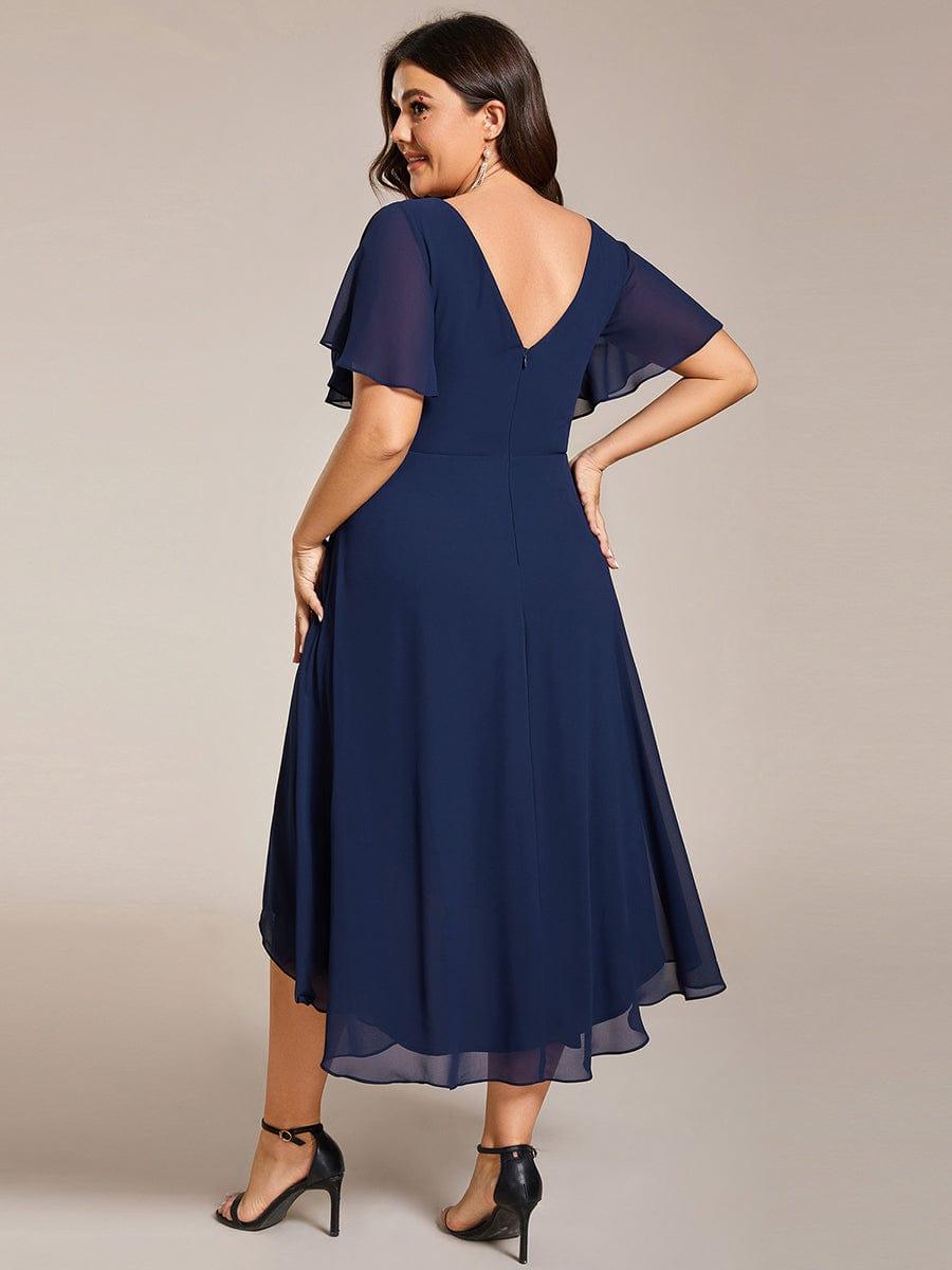 Festliches Puderrosa Partykleid im Vokuhila-Schnitt, Empire-Taille, A-Linie; perfekt für Anlässe.