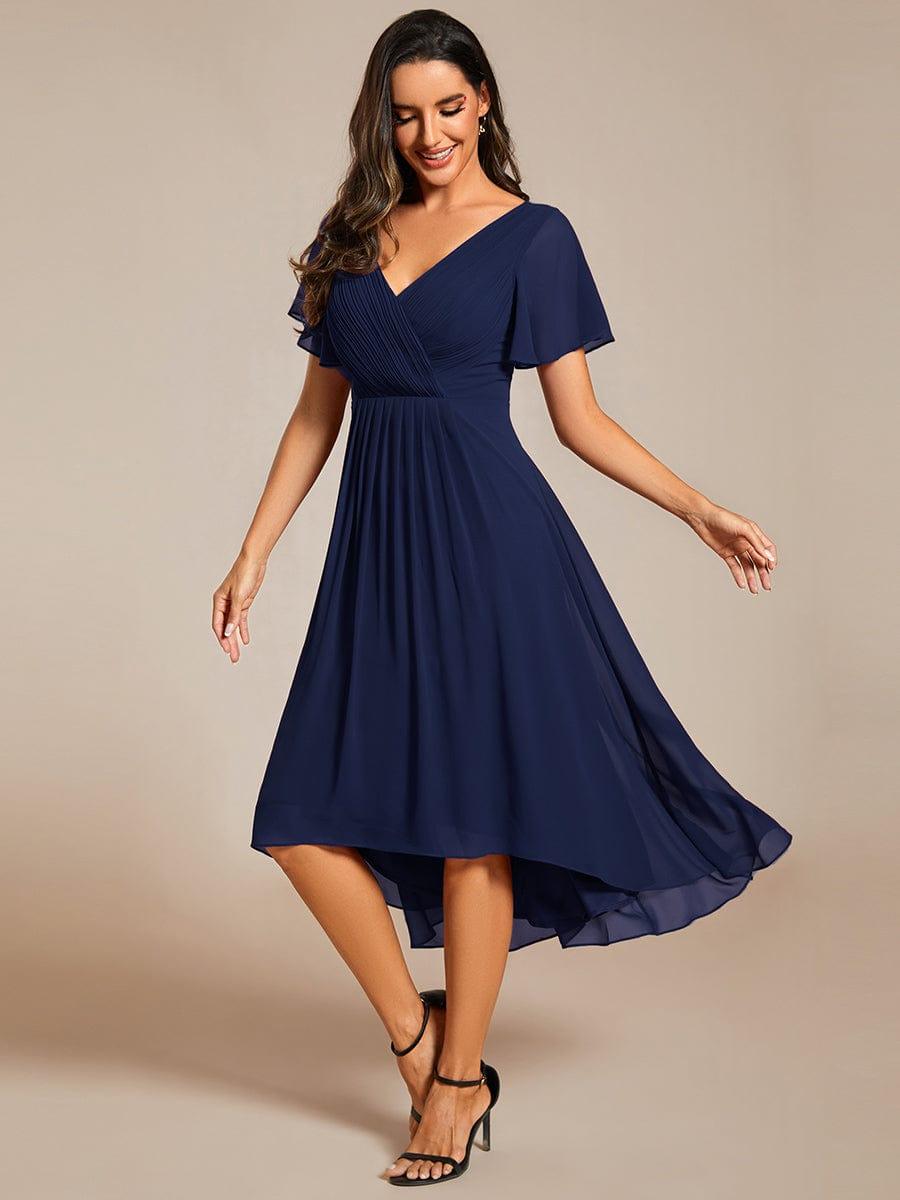 Festliches Dunkelblaues Partykleid im Vokuhila-Schnitt, Empire-Taille, A-Linie; perfekt für Anlässe.
