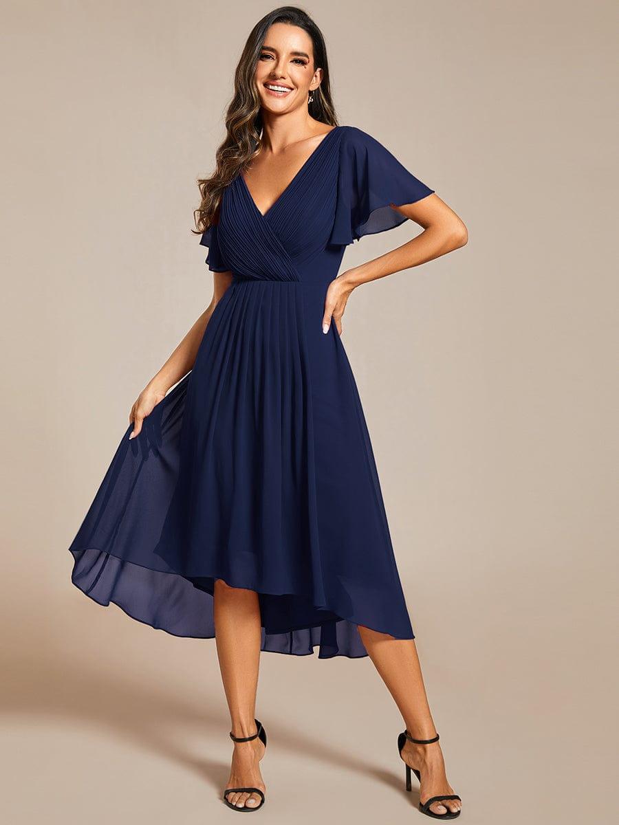 Festliches Weinrotes Partykleid im Vokuhila-Schnitt, Empire-Taille, A-Linie; perfekt für Anlässe.