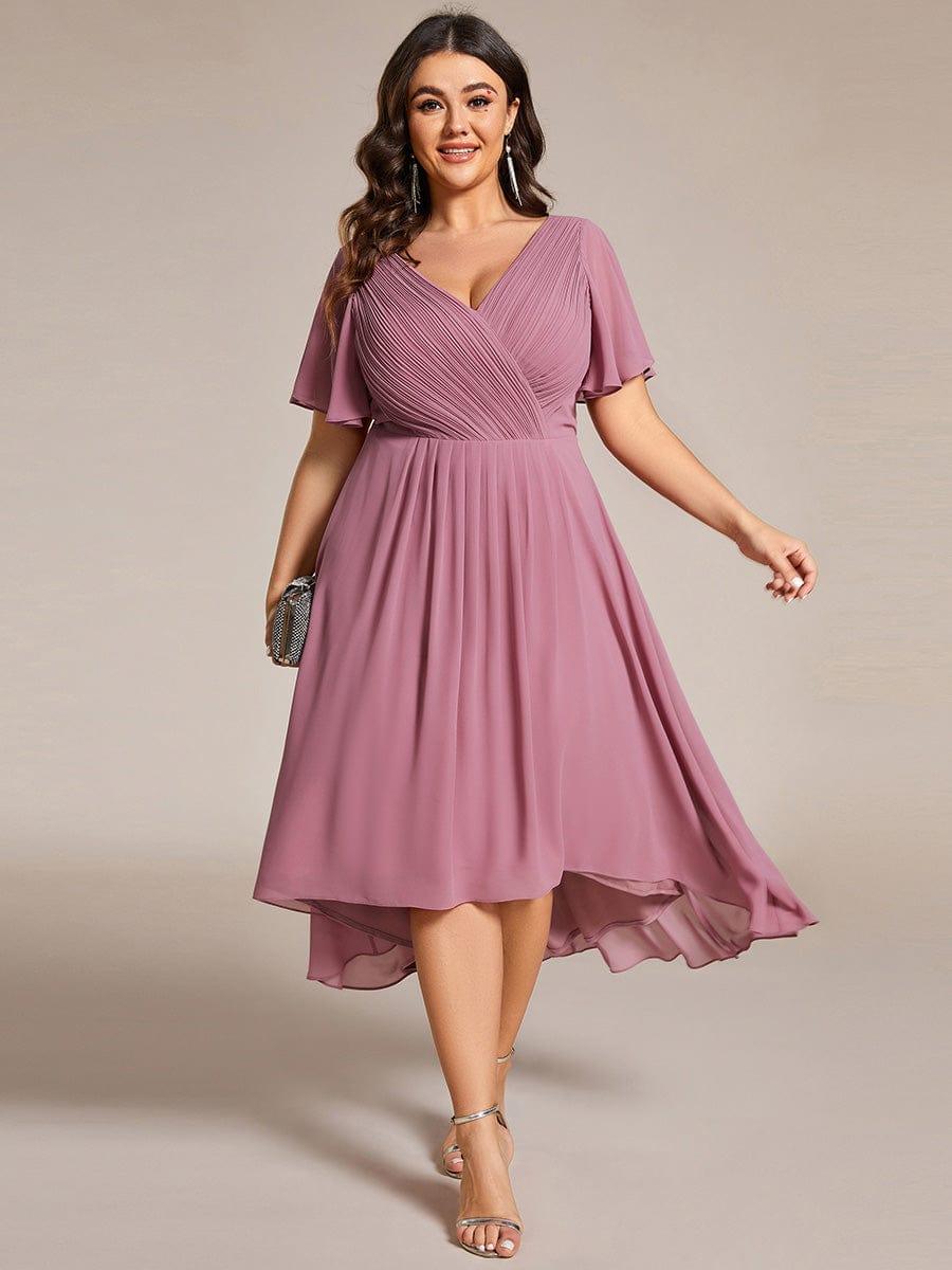 Festliches Violettes Partykleid im Vokuhila-Schnitt, Empire-Taille, A-Linie; perfekt für Anlässe.
