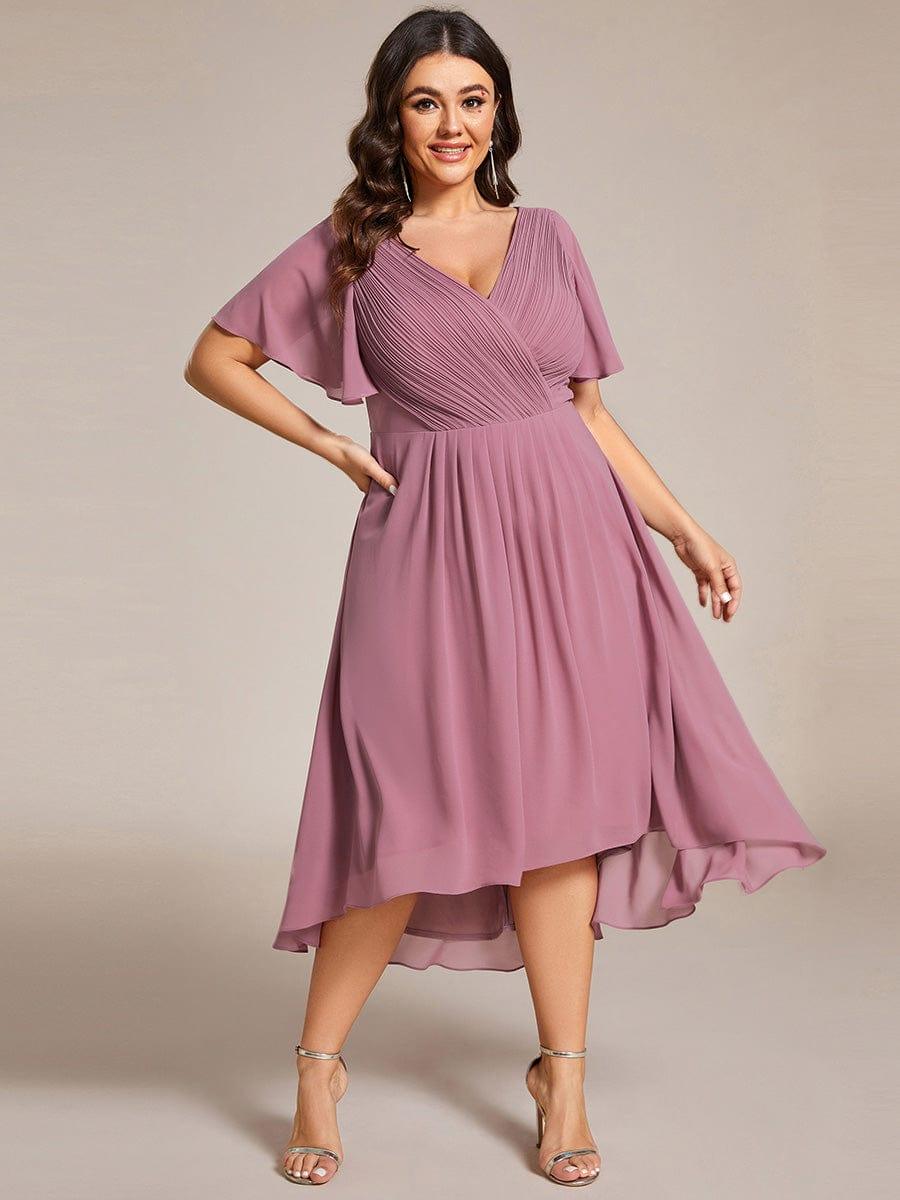 Festliches Cremefarbenes Partykleid im Vokuhila-Schnitt, Empire-Taille, A-Linie; perfekt für Anlässe.
