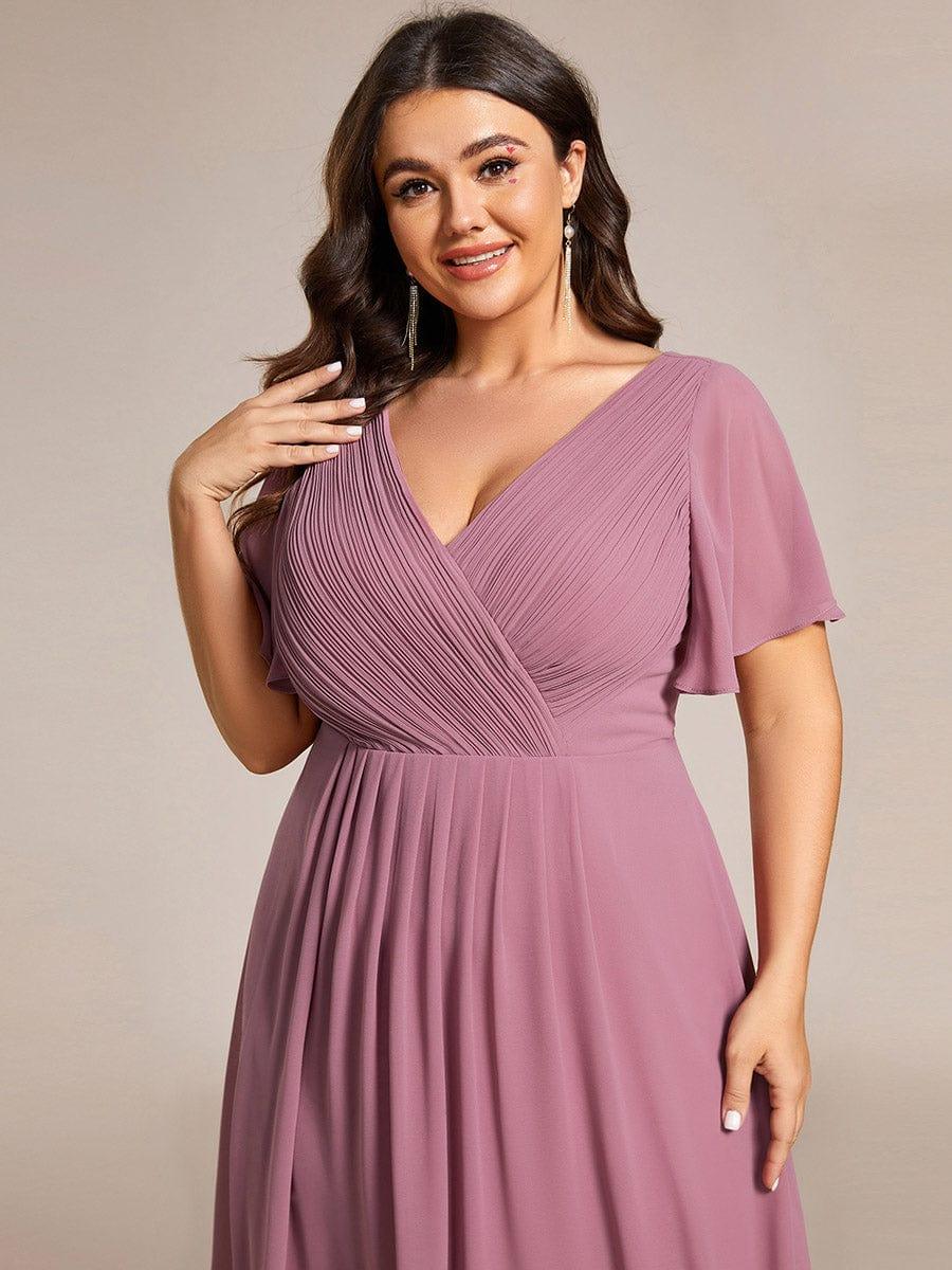 Festliches Beiges Partykleid im Vokuhila-Schnitt, Empire-Taille, A-Linie; perfekt für Anlässe.
