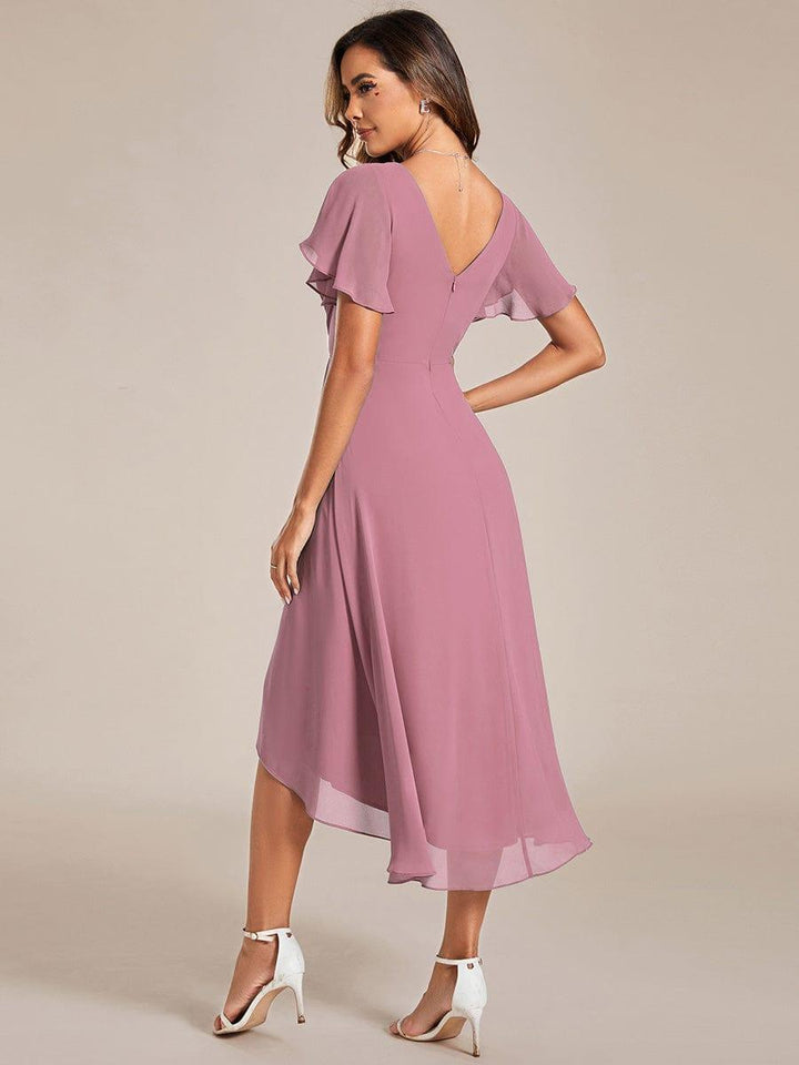 Festliches Goldenes Partykleid im Vokuhila-Schnitt, Empire-Taille, A-Linie; perfekt für Anlässe.