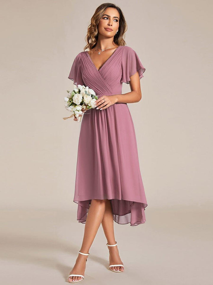 Festliches Türkises Partykleid im Vokuhila-Schnitt, Empire-Taille, A-Linie; perfekt für Anlässe.