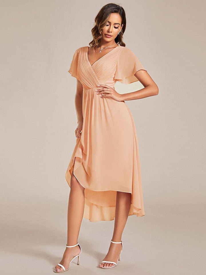 Glamouröses Mintgrünes Vokuhila Abendkleid, figurschmeichelnde A-Linie und Empire-Taille; festlich.