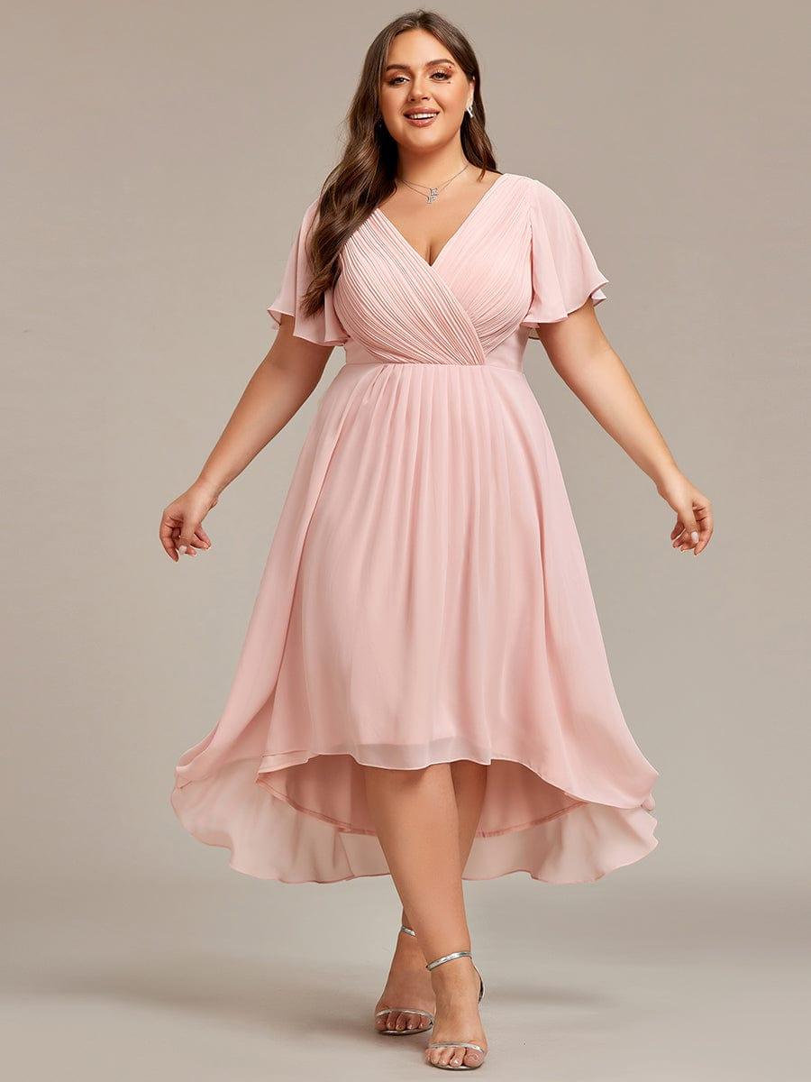 Elegantes Türkises Damen Festkleid, Vokuhila Midi-Länge, A-Linie, Kurzarm; ideal als Brautjungfernkleid.