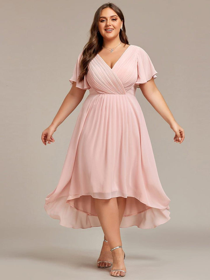 Elegantes Türkises Damen Festkleid, Vokuhila Midi-Länge, A-Linie, Kurzarm; ideal als Brautjungfernkleid.