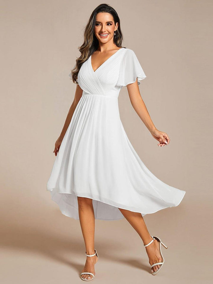 Festliches Weißes Partykleid im Vokuhila-Schnitt, Empire-Taille, A-Linie; perfekt für Anlässe.