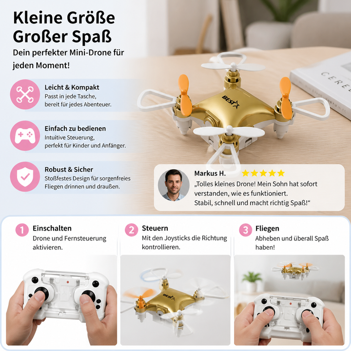 Robuste Spielzeugdrohne, ferngesteuert, macht coole Stunts. Tolles Outdoor- & Indoor-Spielzeug für Kinder.
