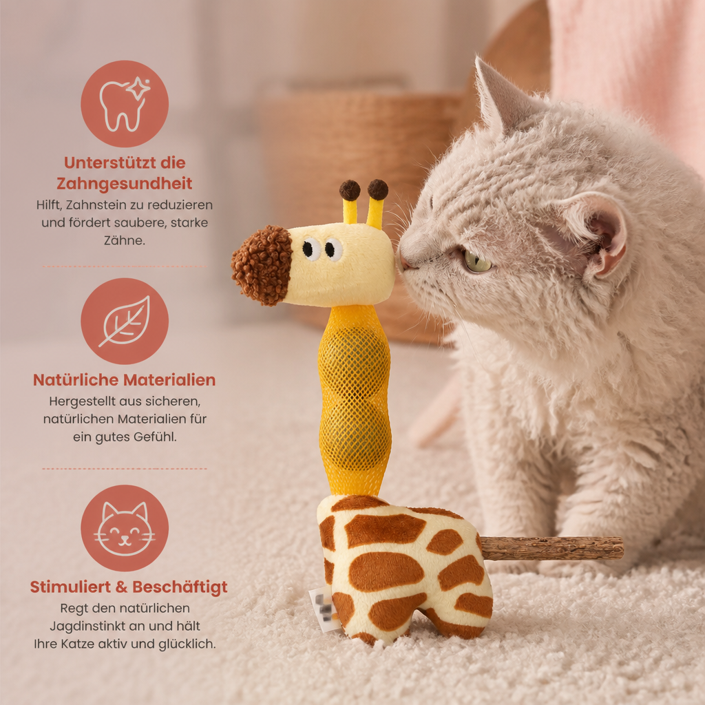 Plüschtier Giraffe Katzenspielzeug mit Zahnpflege für gesunde Zähne & stundenlangen Spielspaß.