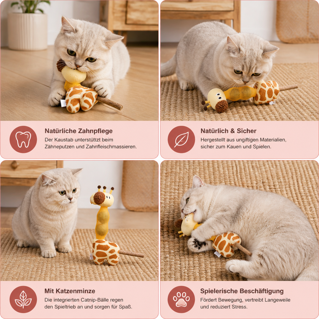 Süßes Giraffen-Katzenspielzeug: Interaktives Plüschtier mit Zahnpflege & unwiderstehlicher Katzenminze.