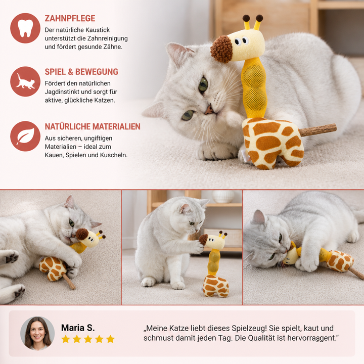 Interaktives Giraffen-Katzenspielzeug mit Katzenminze & Zahnpflege-Kauartikel für Spieltrieb.