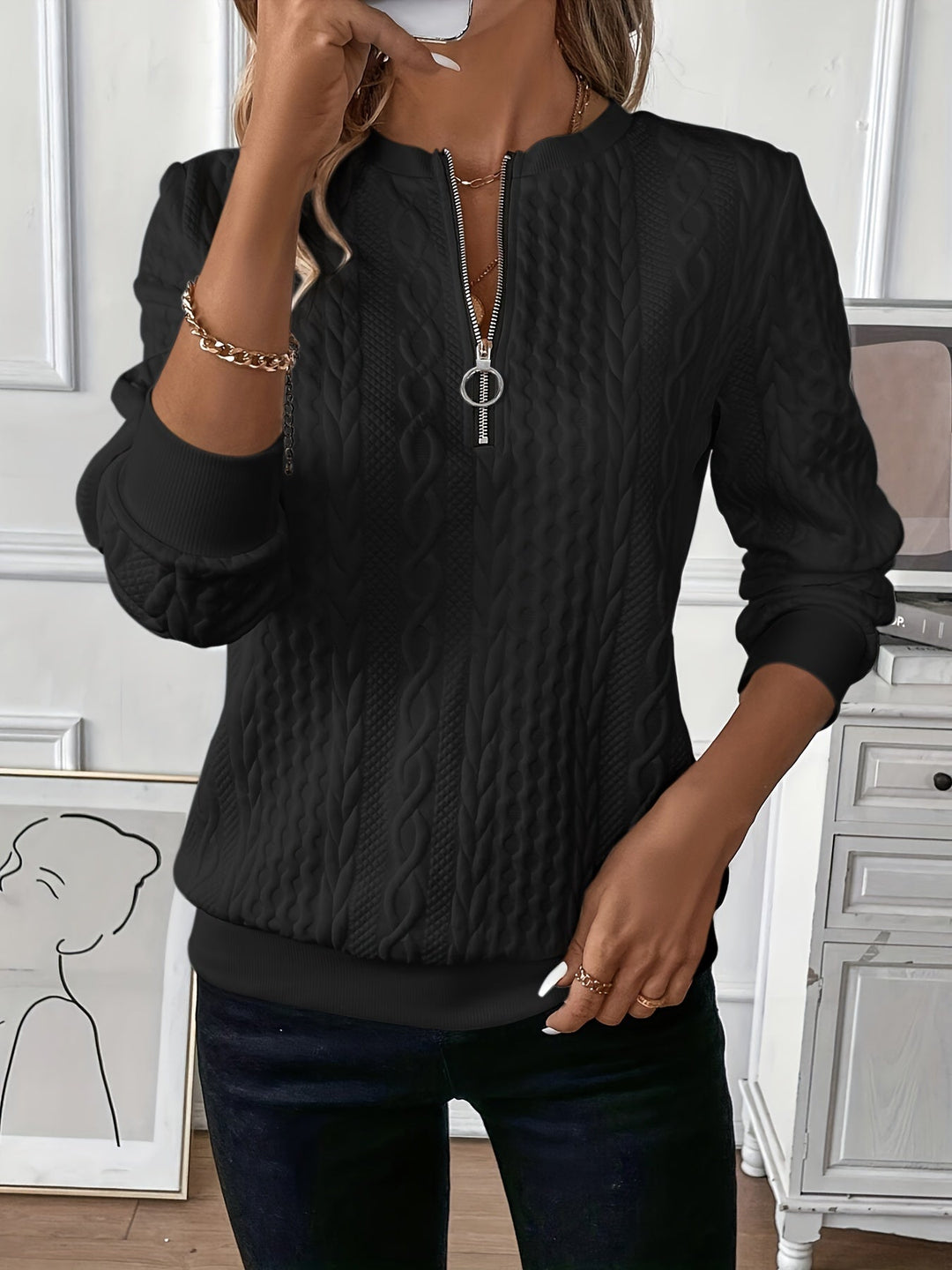 Stilvoller Damen Reißverschluss-Pullover, ideal als bequemer Winterpullover.