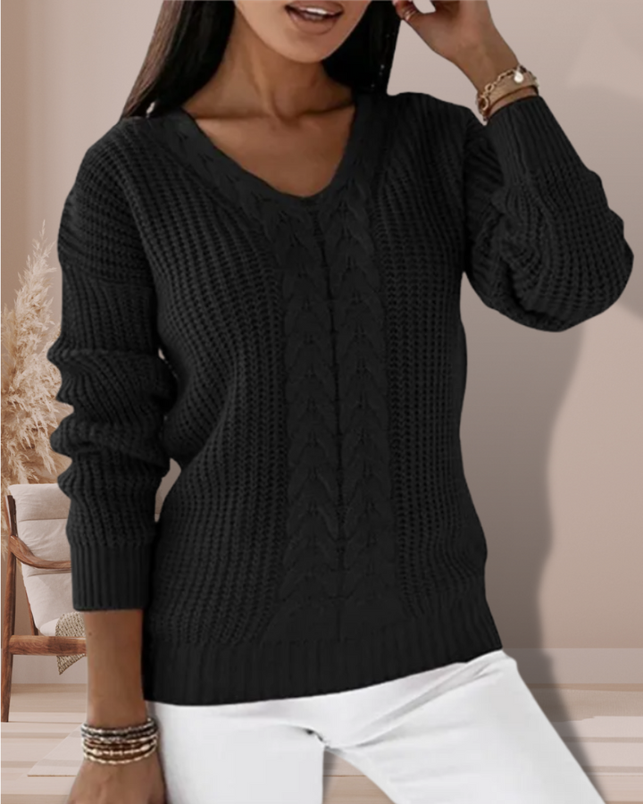 Gemütlicher Damen Strickpullover mit V-Ausschnitt, bequem und modisch. Perfekt für den Alltag und Freizeit.