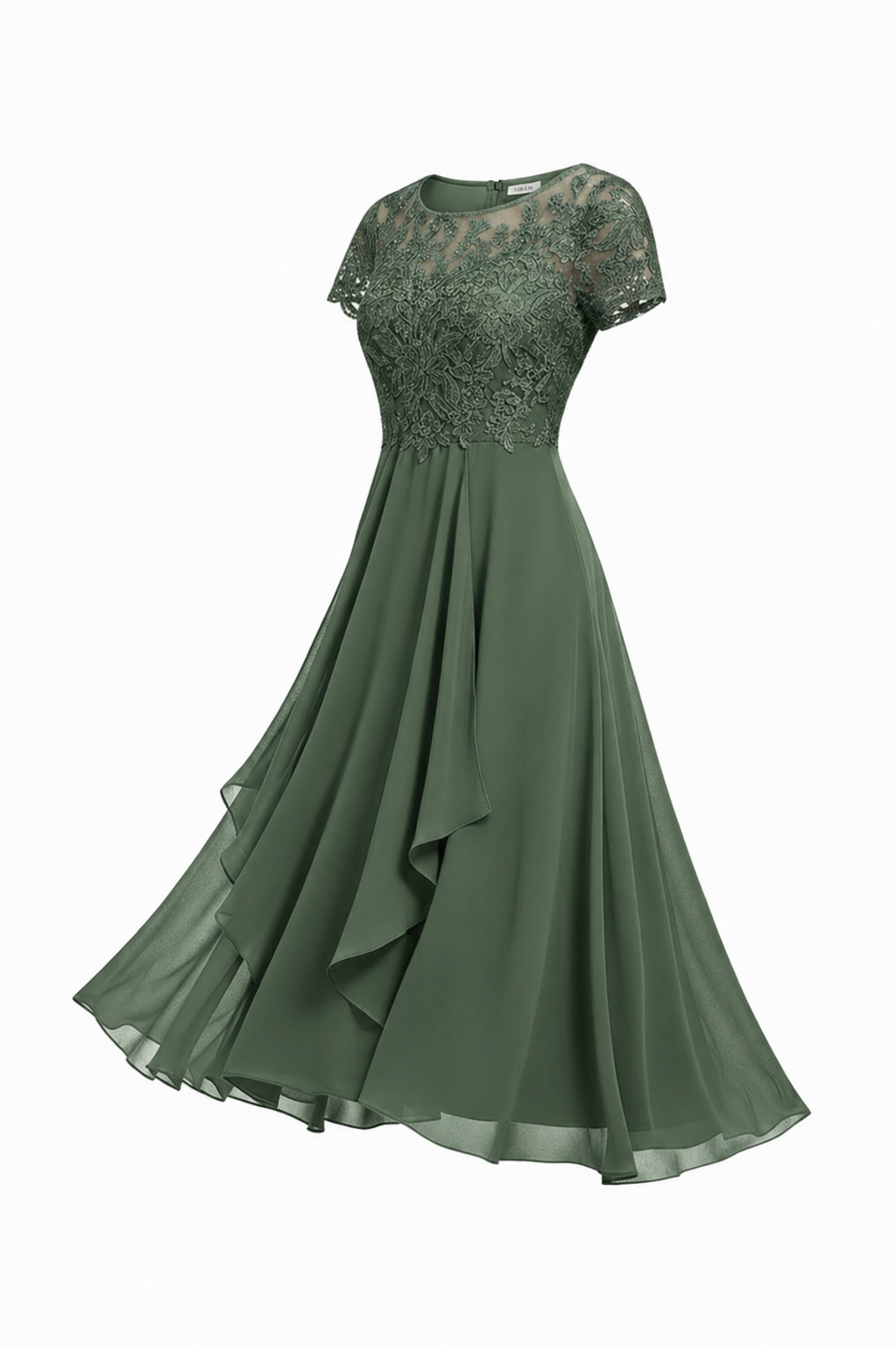 Stilvolles Midi-Damenkleid mit Stickerei für Hochzeitsgäste. Ein elegantes Anlasskleid für Sommerfeste und Partys.