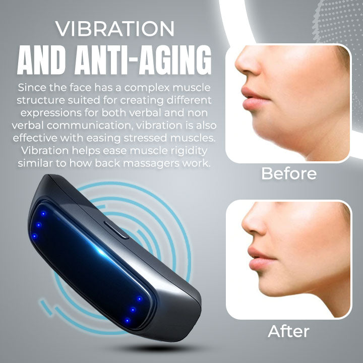 Gesichtstrainer mit EMS & Vibration für definierte Kinnlinie und jugendlichere Gesichtszüge.