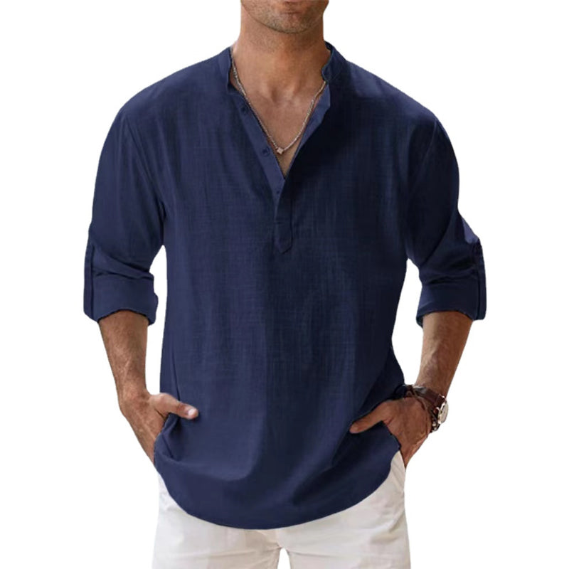 Modernes Herren Langarm Henley-Shirt, ideal für den Sommer. Bietet Komfort & Stil für Herrenmode.