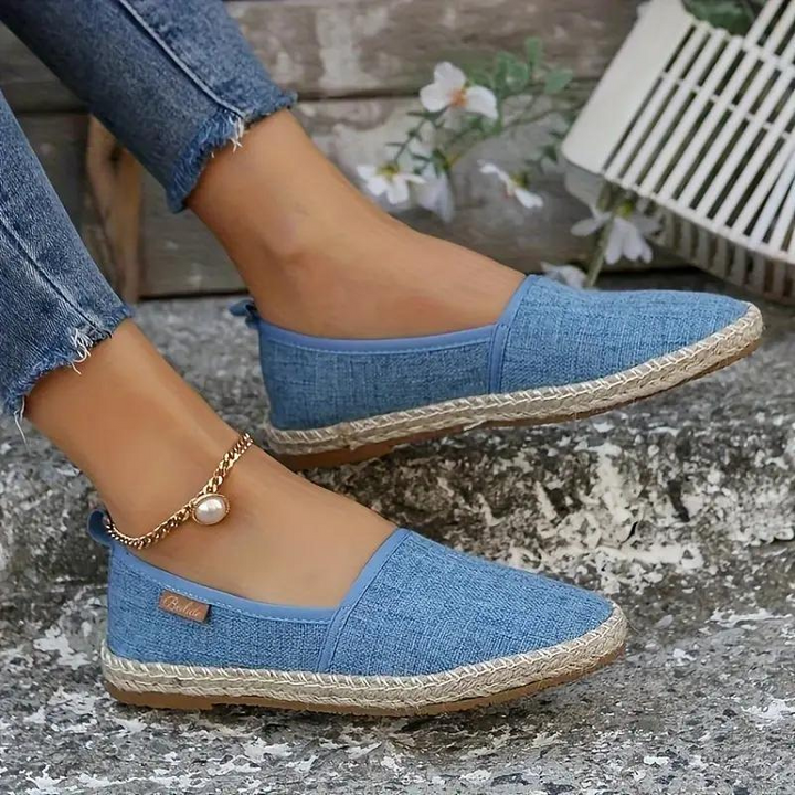 Damen Espadrilles mit Glitzer-Effekt, leichte Freizeitschuhe für Sommer und Urlaub. Bequeme Flachschuhe.