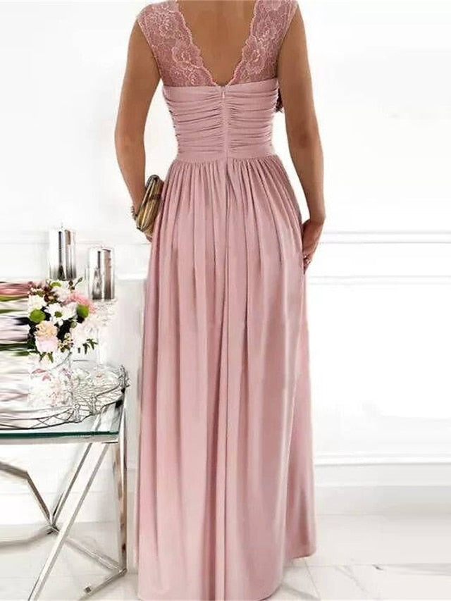 Elegantes Damen-Partykleid, knöchellang, mit schmeichelhaftem V-Ausschnitt.