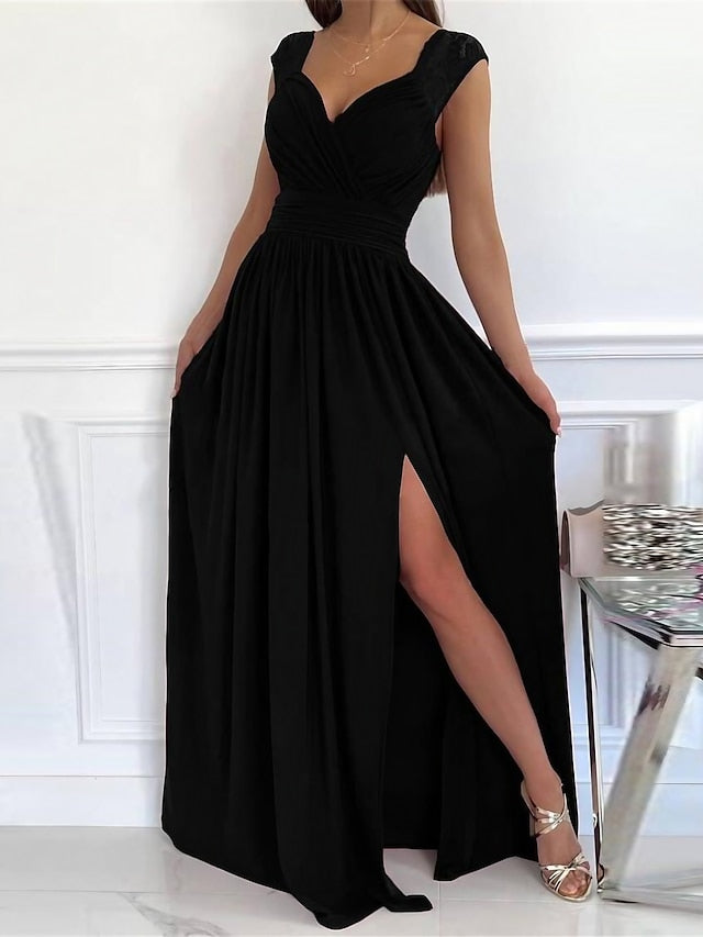 Elegantes Damen Abendkleid mit V-Ausschnitt, ideal für festliche Anlässe & Gala.