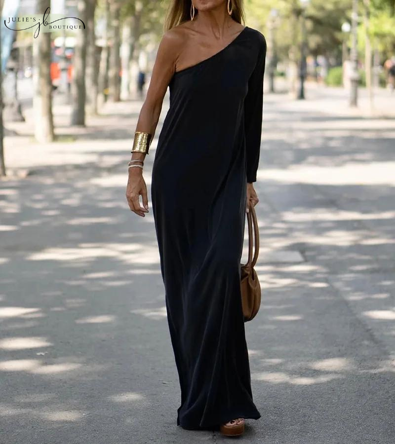 Elegantes Damen Maxikleid in Schwarz mit fließendem Schnitt. Perfektes Sommer-, Freizeit- oder Abendkleid.