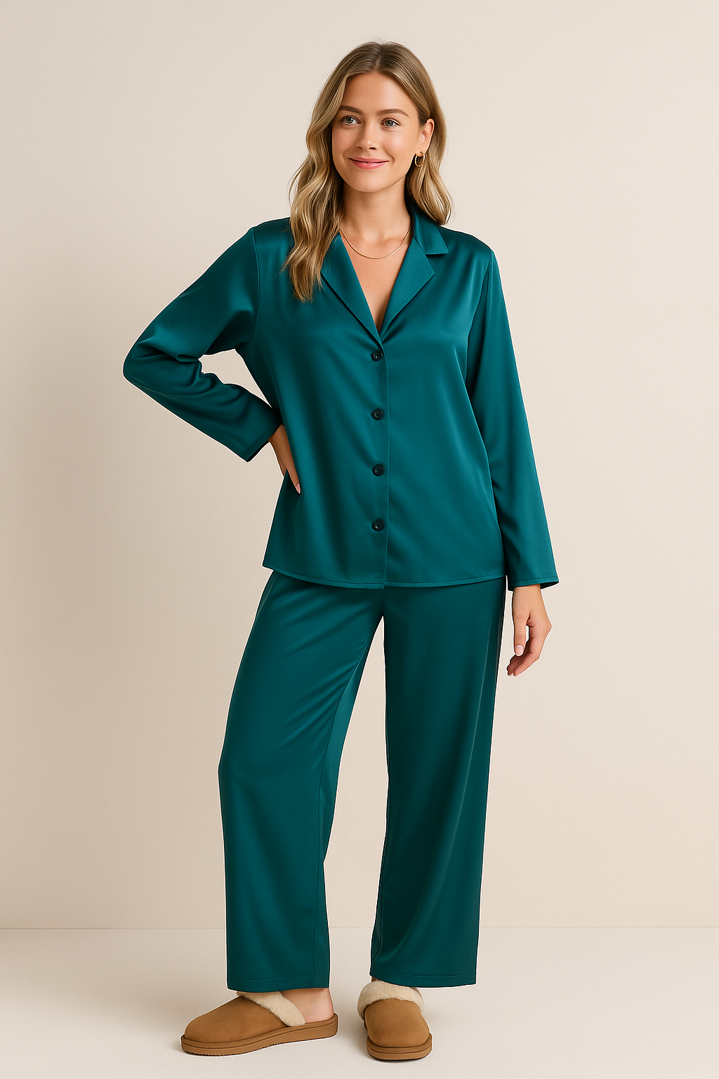 Damen Pyjama Set, eleganter Zweiteiler für komfortablen Schlaf und stilvolle Loungewear zu Hause.
