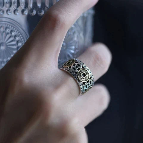 Hochwertiger Sterling-Silber-Ring, unisex, als Glücks- und Wohlstands-Talismann.