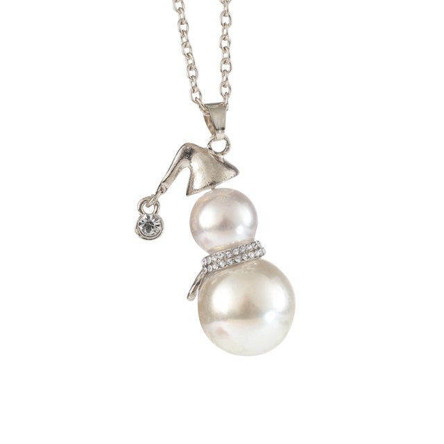 Elegante Damen Perlenkette mit Schneemann-Anhänger, ideales Weihnachtsgeschenk & Winter-Accessoire.