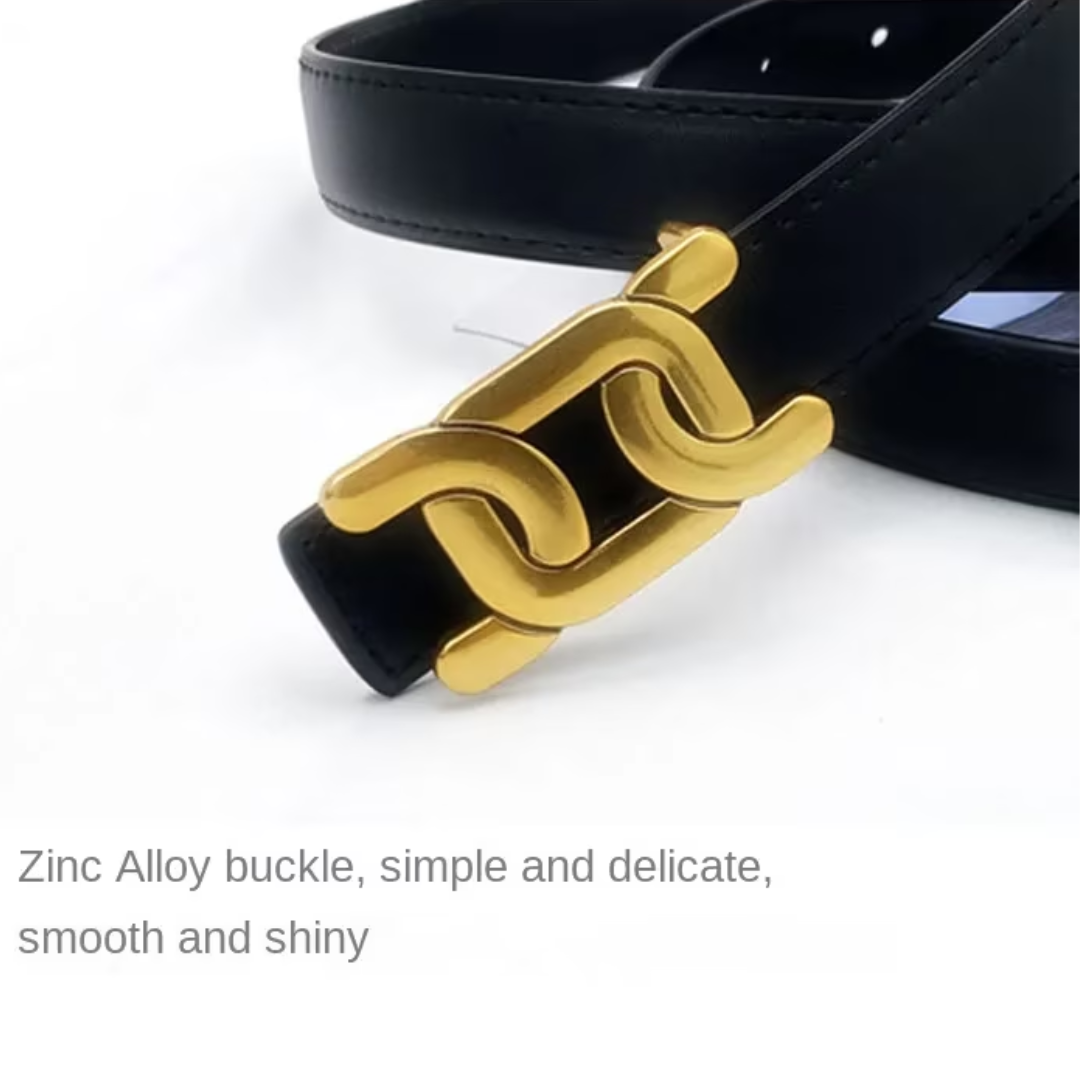 Moderner Unisex Gürtel mit glatter goldener Schnalle. Flexibel kombinierbar für verschiedene Styles.