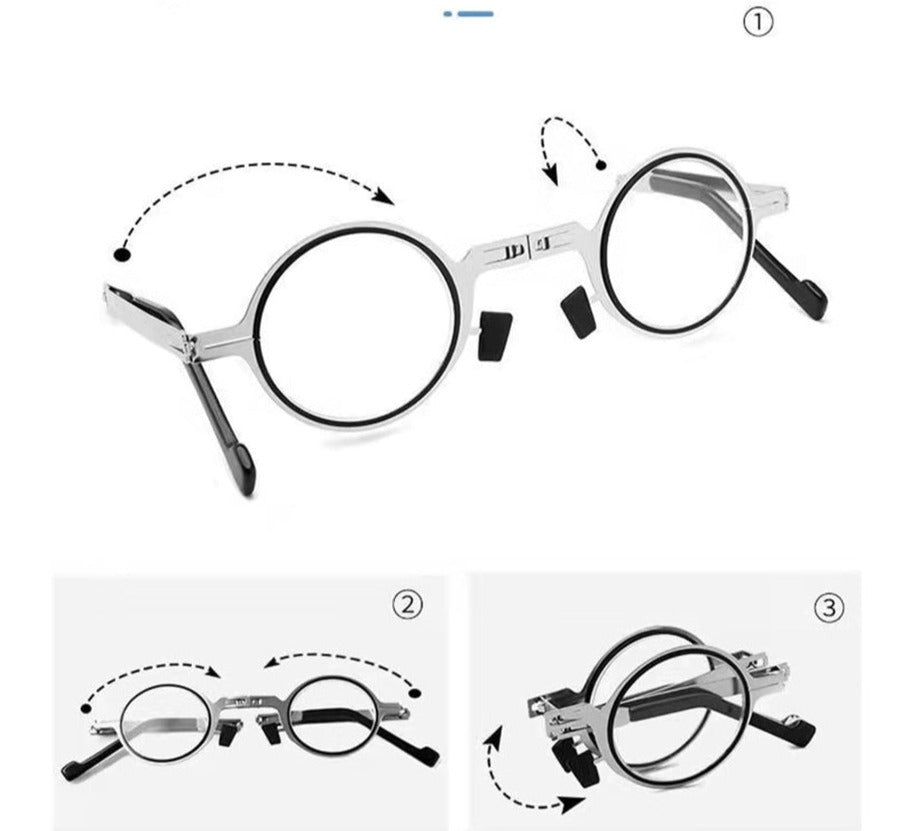 Aufgeklappte, moderne Unisex Lesebrille mit kratzfesten Gläsern. Komfortabel, ultraleicht und faltbar.