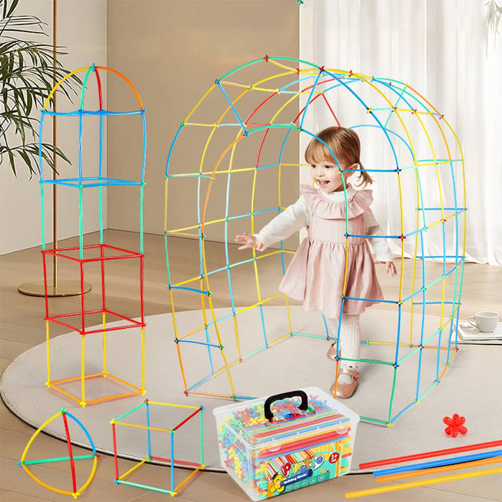 Kreatives Stangenbauset für Kinder, fördert Motorik, Kreativität & räumliches Denken; ideales Lernspielzeug.