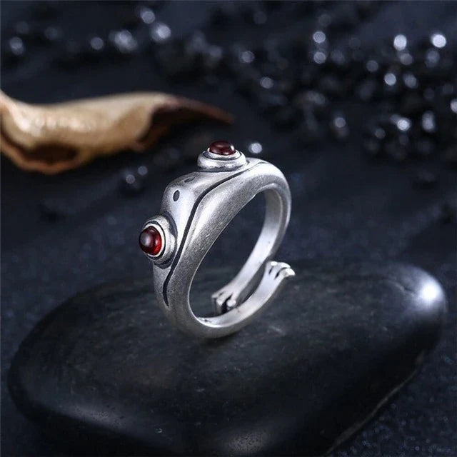 Verstellbarer Unisex Frosch Ring aus 925 Sterlingsilber, moderner Fingerschmuck, detaillierter Tierring.