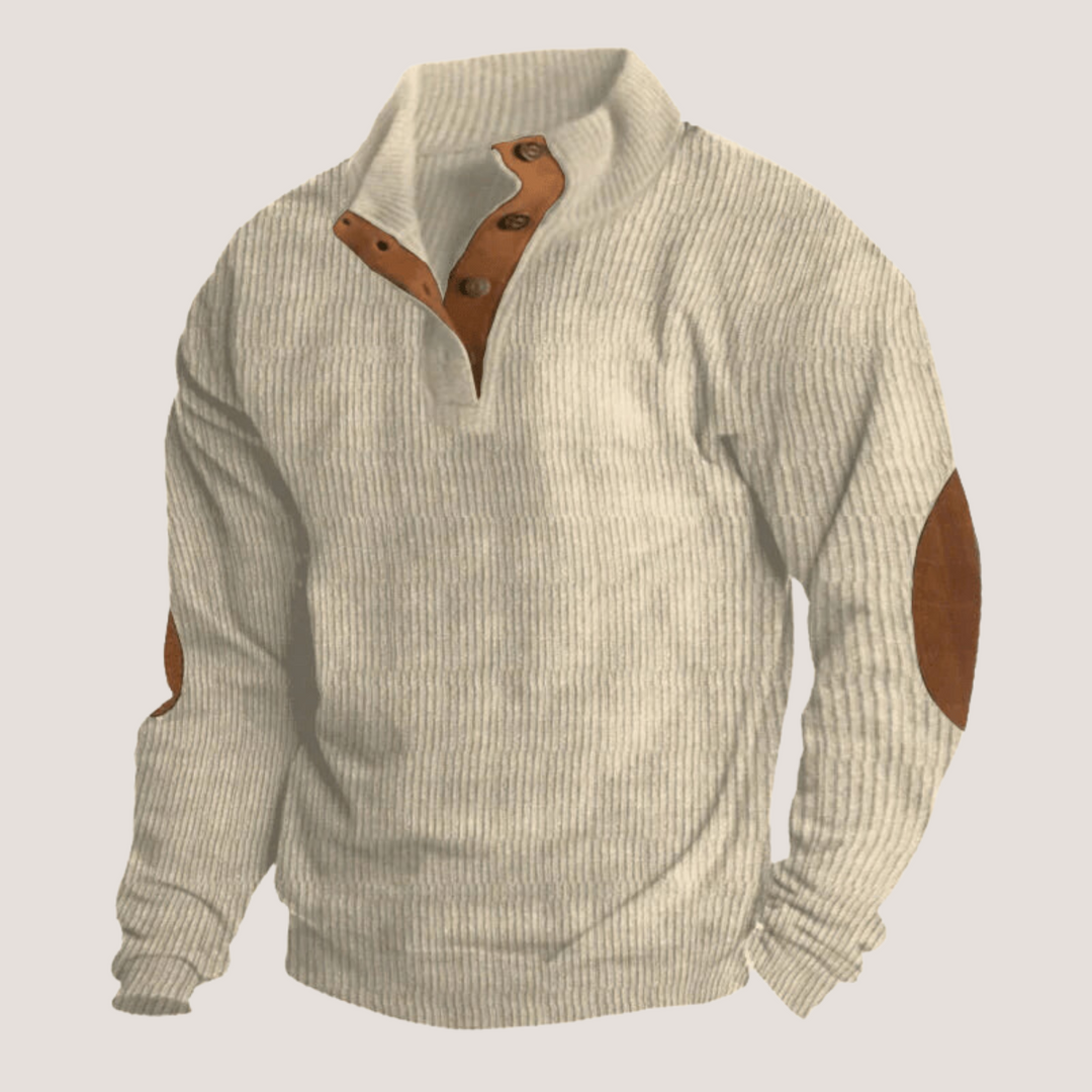 Vielseitiger Herrenpullover, gerippt, mit Knopfleiste für Freizeit & Business. Warmer Winter-Look, elegant.