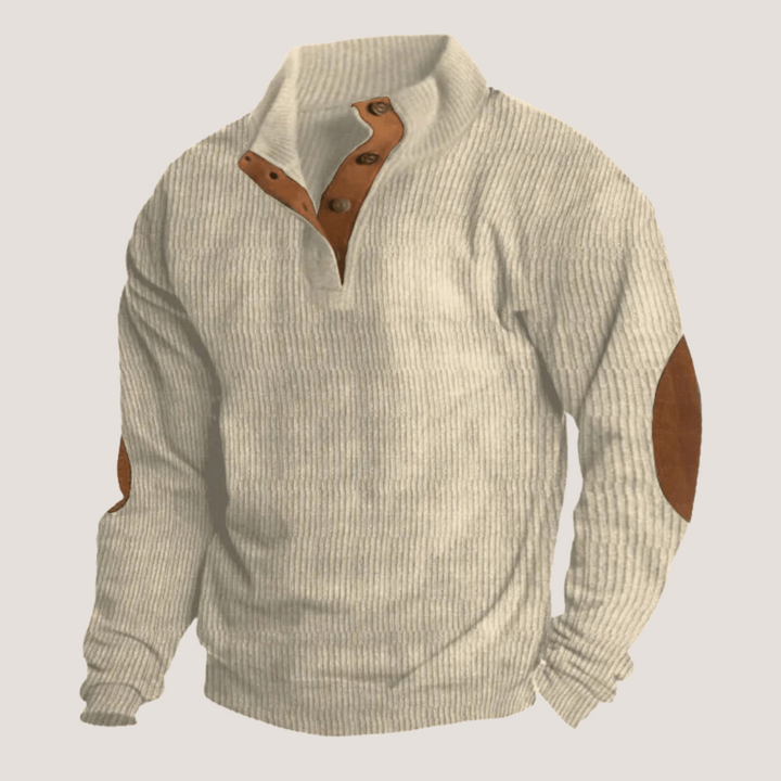 Vielseitiger Herrenpullover, gerippt, mit Knopfleiste für Freizeit & Business. Warmer Winter-Look, elegant.