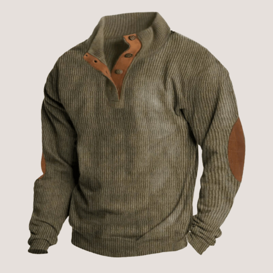 Herren Gerippter Strickpullover mit Knopfleiste. Eleganter, warmer Winterpullover für Männer.
