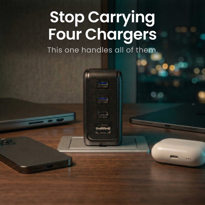 Ultrakompaktes 140W GaN USB-C Netzteil, ein leistungsstarker Multi Lader für Schreibtisch & Reise.