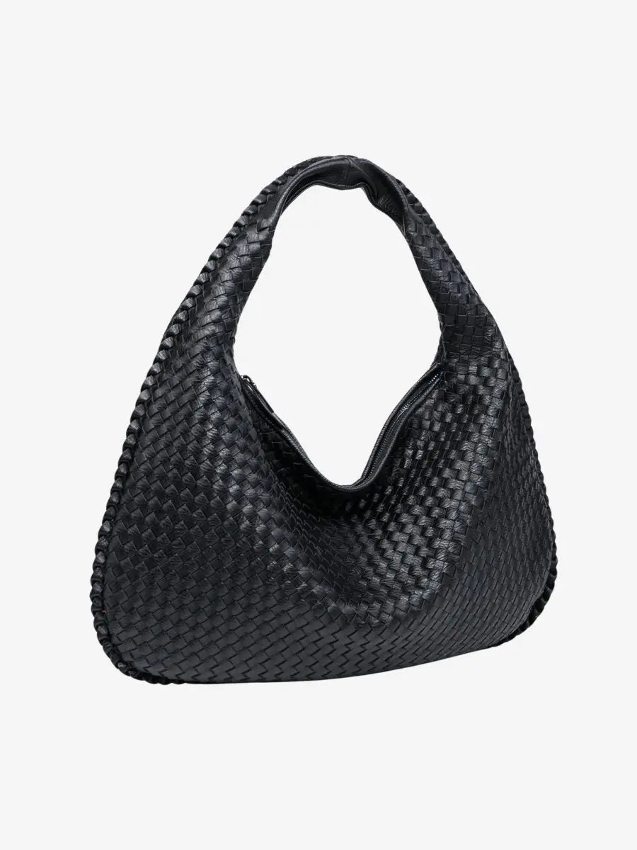 Weinrote Damen Hobo Schultertasche mit Flechtoptik, geräumig und elegant, ideal für den Alltag.