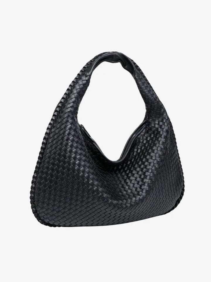 Weinrote Damen Hobo Schultertasche mit Flechtoptik, geräumig und elegant, ideal für den Alltag.
