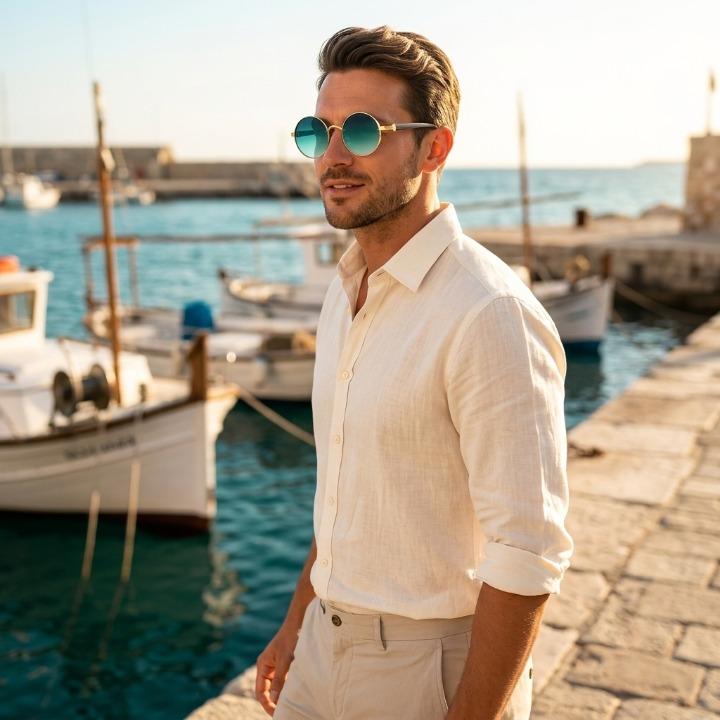 Damen & Herren Sonnenbrille Retro-Stil. Rundes leichtes Metallgestell, UV400 Schutz. Ideal für den Sommer.